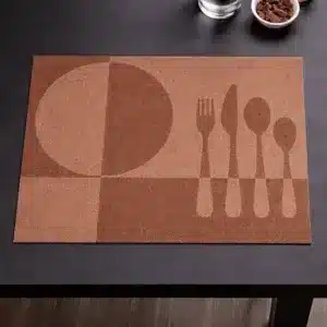 set de table en PVC antidérapant jaune doré motif assiette et couverts