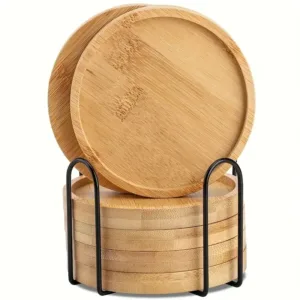 Set de sous verres en bambou avec support métallique noir – Maison Maroc