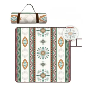Tapis pique nique pliable avec motifs ethniques, impermeable et matelasse, ideal pour plage camping ou parc