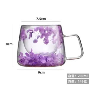 tasse en verre double paroi avec fleurs séchées 200ml