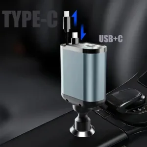 hargeur voiture USB Type-C avec câbles rétractables et écran LED