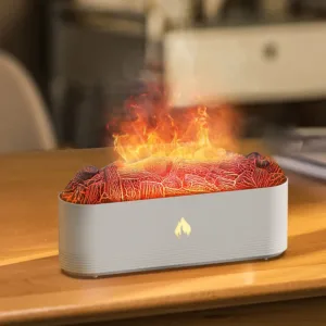 Diffuseur huiles essentielles effet cheminée 3D couleur blanc – flamme LED réaliste