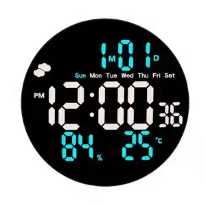 Horloge murale LED ronde 26cm avec télécommande – affichage heure et météo