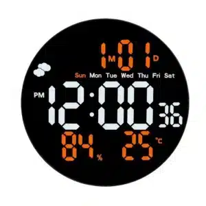 Horloge murale LED ronde 26cm avec télécommande – affichage heure et météo