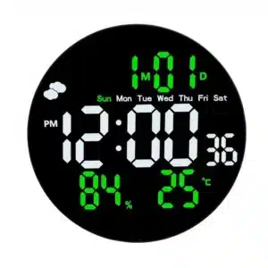 Horloge murale LED ronde 26cm avec télécommande – affichage heure et météo
