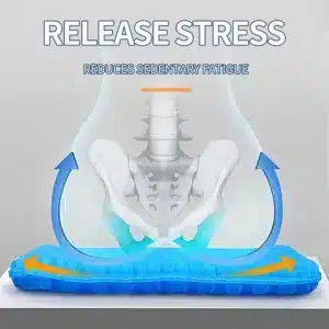 Coussin en gel TPE bleu sur siège de voiture offrant un confort ergonomique.