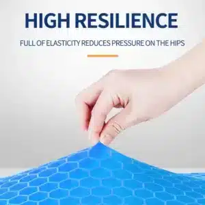 Coussin en gel TPE bleu sur siège de voiture offrant un confort ergonomique.