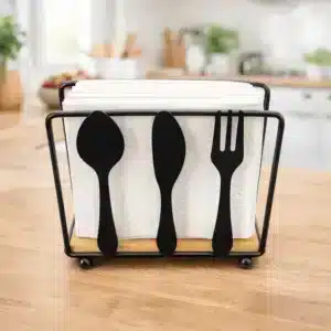 Porte serviettes en métal noir et bois