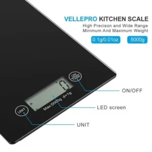 Balance de cuisine électronique noire 5kg avec écran LCD