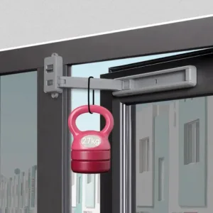 bloque fenêtre sécurité enfants gris réglable installé sur cadre de fenêtre