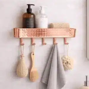 étagère murale salle de bain avec crochets verte pour ranger gels douche et accessoires