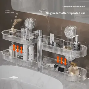 Support évier mural avec ventouse transparent fixé au-dessus du lavabo