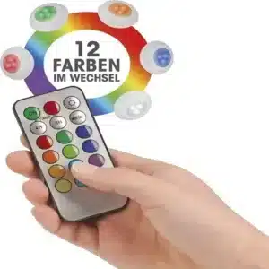 spots LED autocollants multicolores installés sur un escalier intérieur