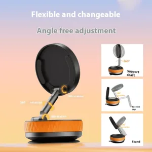 Support téléphone magnétique voiture 360° pliable avec base orange sur tableau de bord au Maroc