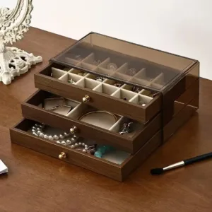 Boîte à bijoux organisateur 3 tiroirs avec couvercle transparent au Maroc