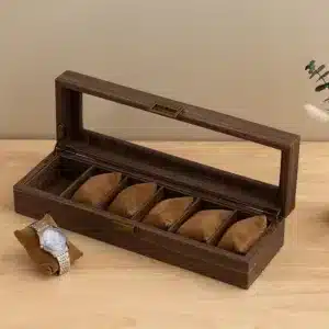 Boîte à montres 6 emplacements en bois avec couvercle transparent au Maroc