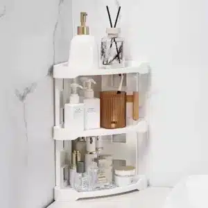 Étagère d’angle blanche 3 niveaux pour rangement de salle de bain au Maroc