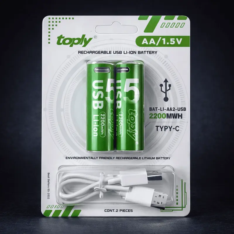piles-aa-rechargeables-usb-type-c Piles AA rechargeables USB Type-C 1.5V avec câble de recharge au Maroc