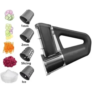 Râpe rotative électrique multifonction 4 en 1 pour trancher et râper légumes en cuisine au Maroc