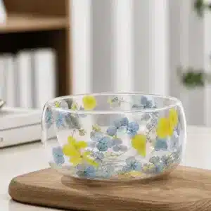 Bol en verre double paroi avec motifs floraux