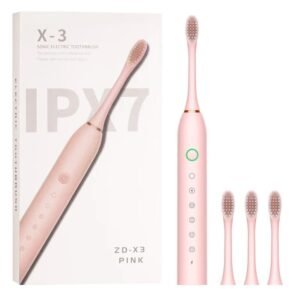 Brosse à dents électrique sonique rechargeable rose avec têtes de rechange au Maroc