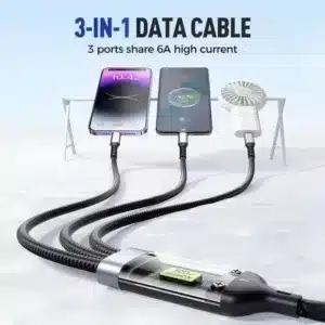 cable charge rapide maroc 3 en 1 usb type c iphone micro usb 100w