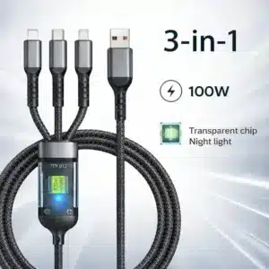 cable charge rapide maroc 3 en 1 usb type c iphone micro usb 100w