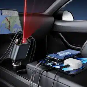Chargeur Voiture 120W Ultra Rapide – Câbles Rétractables Type-C & Lightning + Multi Ports