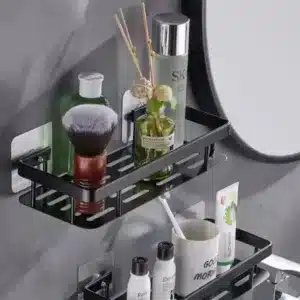 etagere murale salle bain sans percage rangement douche noir maroc