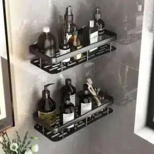 etagere murale salle de bain sans percage rangement douche noir maroc