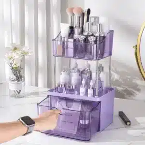 Organisateur de maquillage 2 niveaux avec tiroir - Violet