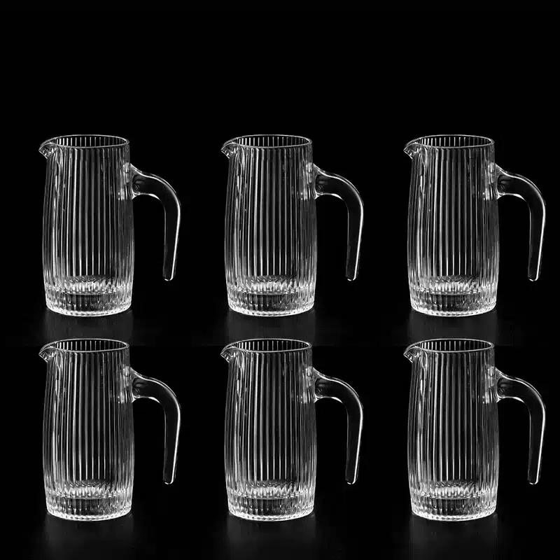 pack-6-mini-carafes-en-verre Mini carafe en verre 100ml avec poignée design strié pour service individuel boissons Maroc