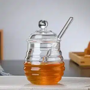 pot à miel en verre avec cuillere distributeur miel cuisine maroc pot miel design transparent