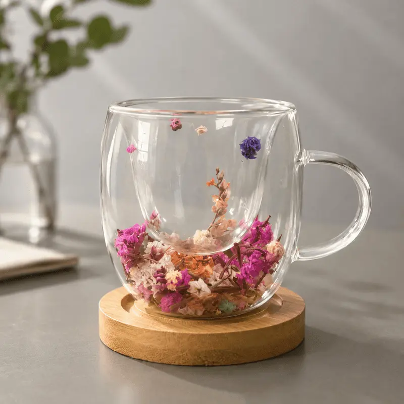 tasse-double-paroi-fleur-avec-support-bois-rose Tasse Double Paroi Fleur avec Support en Bois