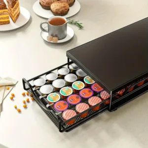 Tiroir de rangement capsules café Nespresso avec support machine noir cuisine Maroc