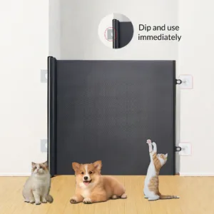 Barrière rétractable de sécurité pour chiens et chats avec fixation murale sans perçage