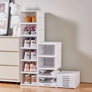 Boîte de rangement chaussures pliable transparente et empilable au Maroc