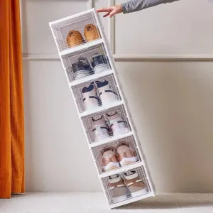 Boîte de rangement chaussures pliable transparente et empilable au Maroc