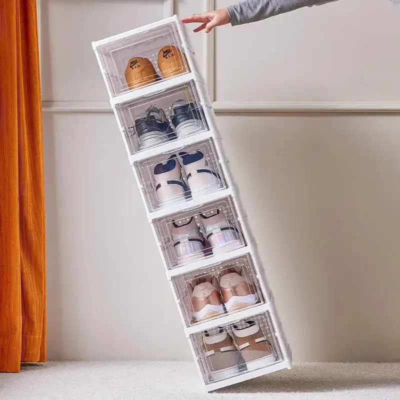 boite-de-rangement-chaussures-pliable Boîte de rangement chaussures pliable transparente et empilable au Maroc