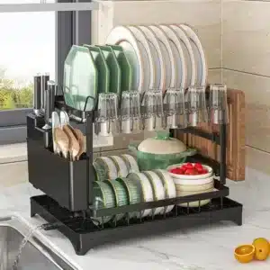 Égouttoir vaisselle 2 niveaux avec drainage automatique et rangement cuisine au Maroc
