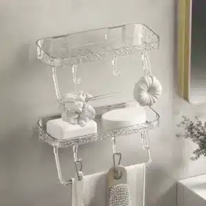 Étagère adhésive avec crochet et porte serviette
