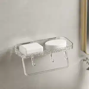 Étagère adhésive avec crochet et porte serviette
