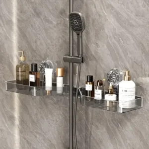 Étagère d’angle transparente à ventouses pour rangement salle de bain et douche