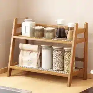 Étagère de rangement cuisine 2 niveaux effet bois pour organiser épices et tasses au Maroc