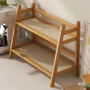 Étagère de rangement cuisine 2 niveaux effet bois pour organiser épices et tasses au Maroc