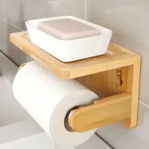 Porte papier toilette mural en bambou avec étagère de rangement pour salle de bain