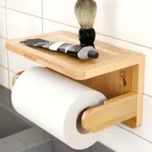 Porte papier toilette mural en bambou avec étagère de rangement pour salle de bain