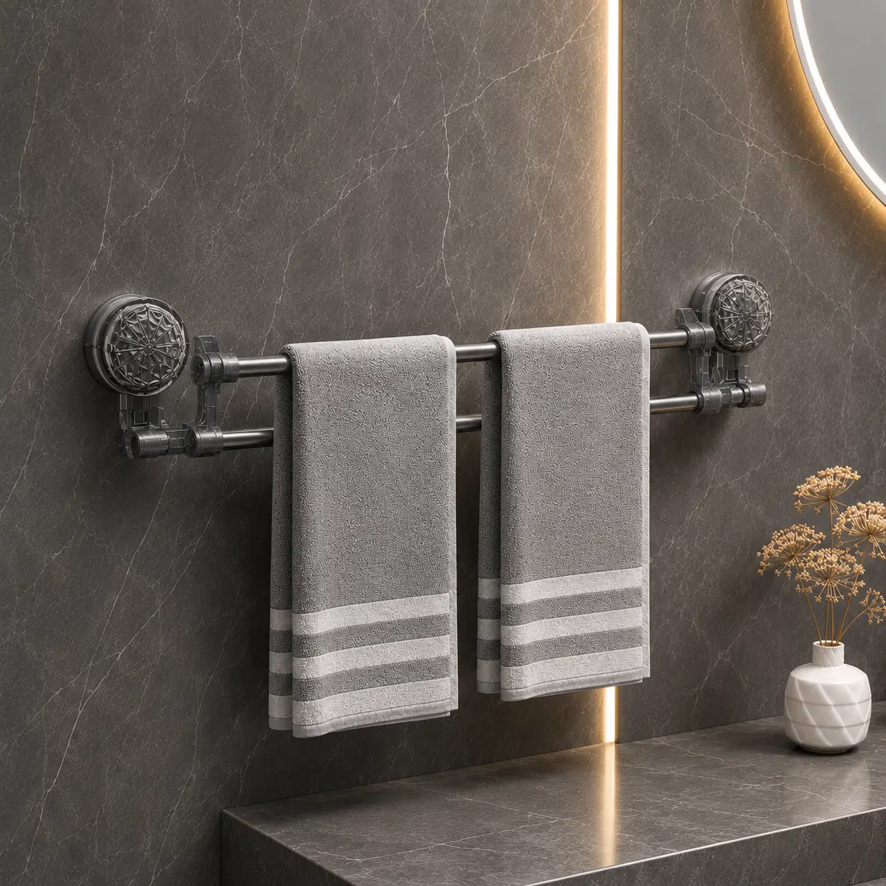 Porte Serviettes Double Extensible à Ventouses Ultra-Puissantes