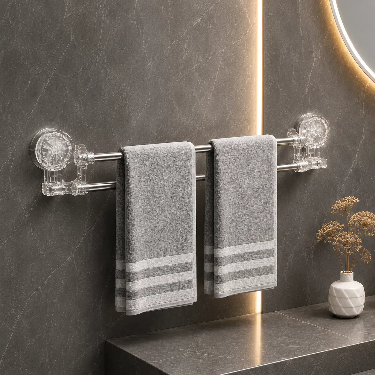 Porte Serviettes Double Extensible à Ventouses Ultra-Puissantes