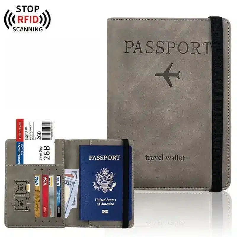 protege-passeport-rfid-avec-porte-cartes-gris protege passeport rfid premium porte cartes voyage securise maroc